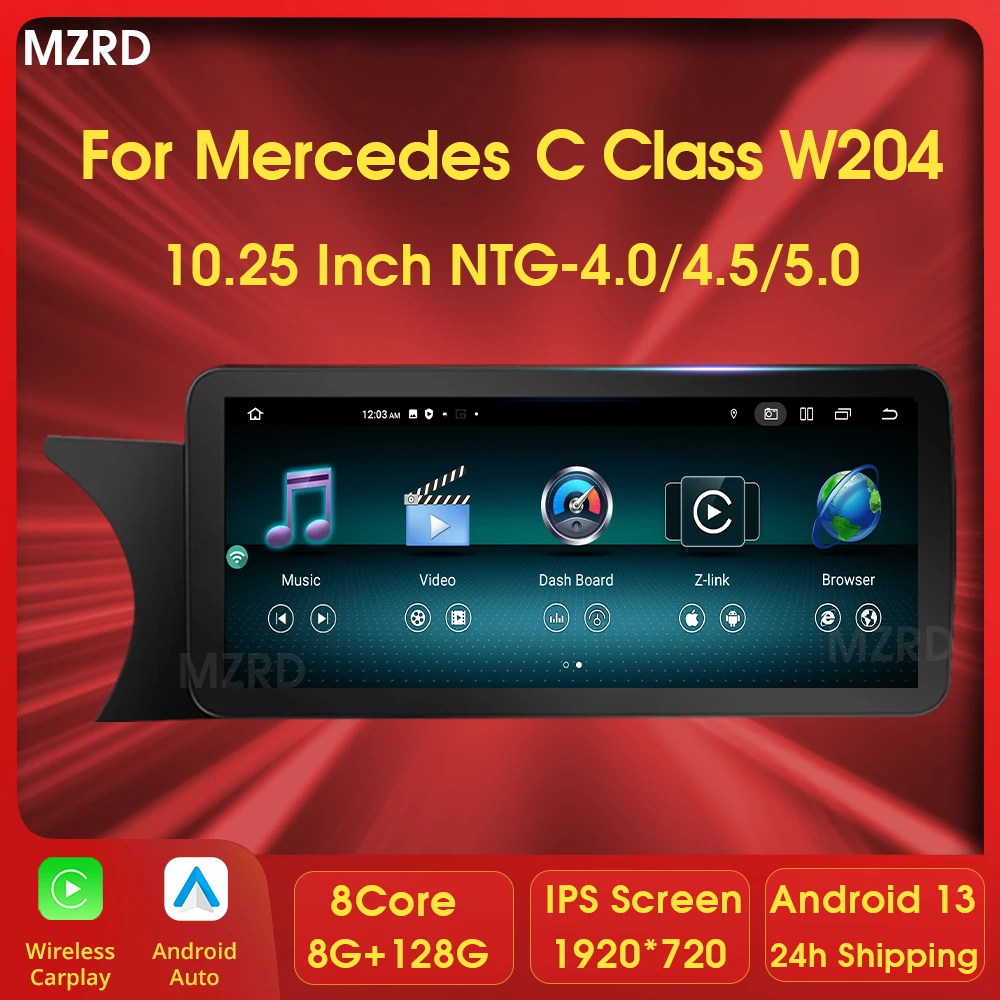 

MZRD 10,25 ''Android13 Автомобильный радиоприемник для Mercedes C Class W204 W205 LHD Беспроводной Carplay Авто GPS Мультимедийный плеер WiFi 4G BT Инструменты