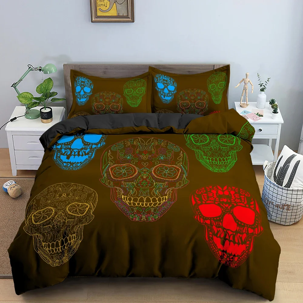 3D Digital Skull Printing Bedding Set, capa de edredão com zíper, solteiro, gêmeo, duplo, completo, rainha, rei, estilo quente, 2 pcs, 3pcs