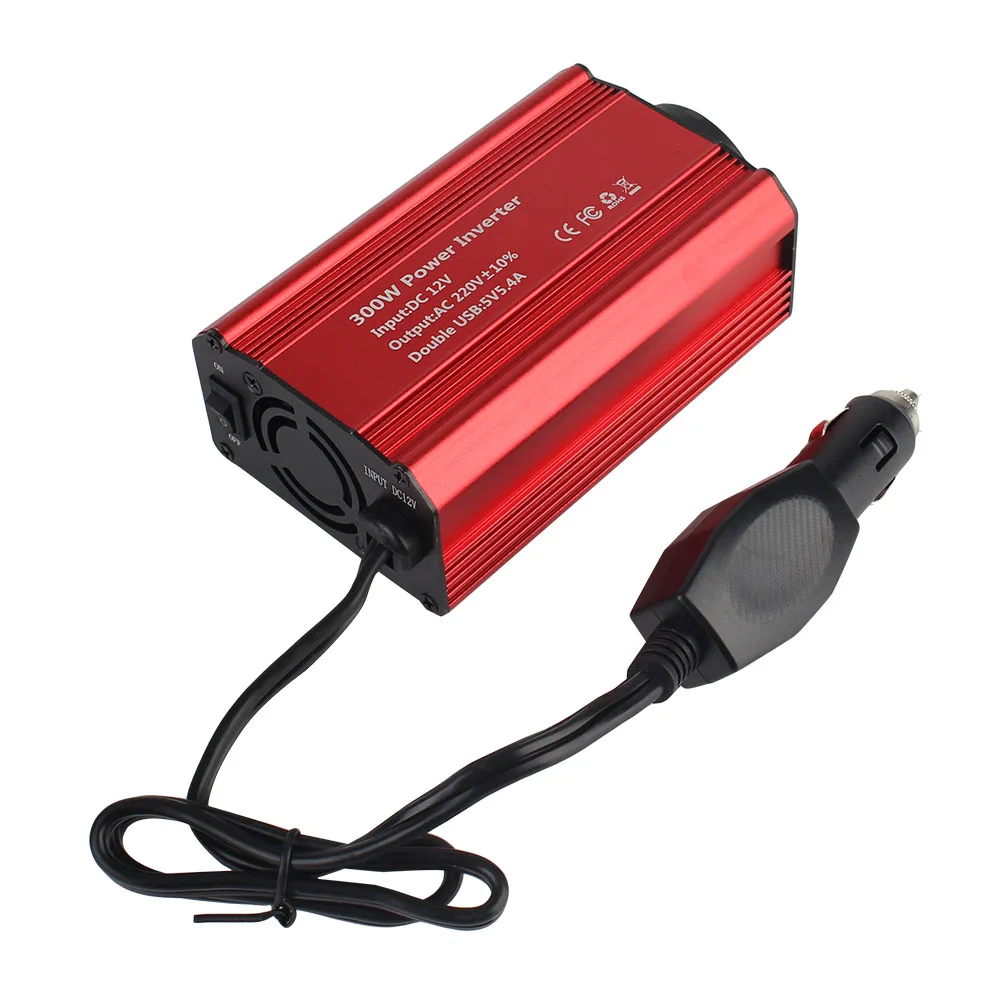 Car Inverter for Mobile Phone Laptop Tablet Charger 300W Power Inverter 600W Peak Power with 5.4A Dual USB DC 12V to AC 220V