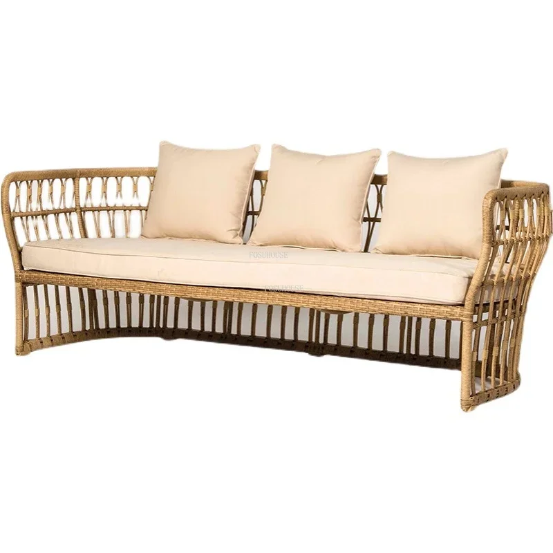 Nordic Rattan Outdoor Chairs Simple Modern Home Living Room Sofa Chair Leisure Cafe Table Chair Beach Chair