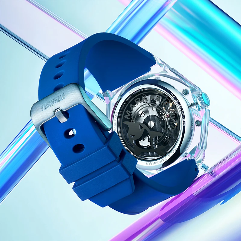 Polygonal Transparent Bezel Mechanical Watches Men Colours Silicone Luxury Top Quality Power Reserve Time Clock on Hand