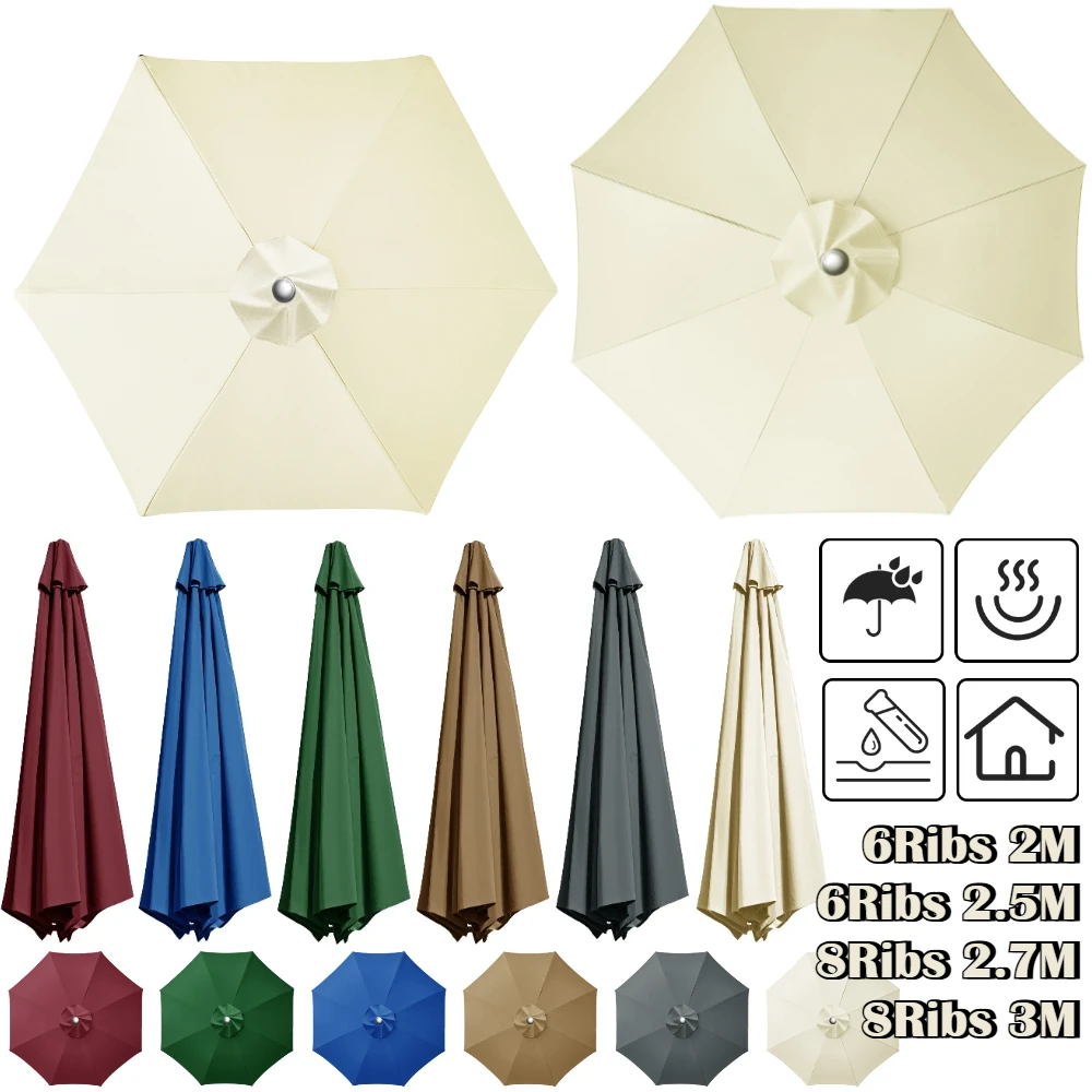 6/8Ribs Polyester Sunshade Cloth Outdoor Patio Umbrella Surface Replacement Cloth Rainproof Sunshade Cloth