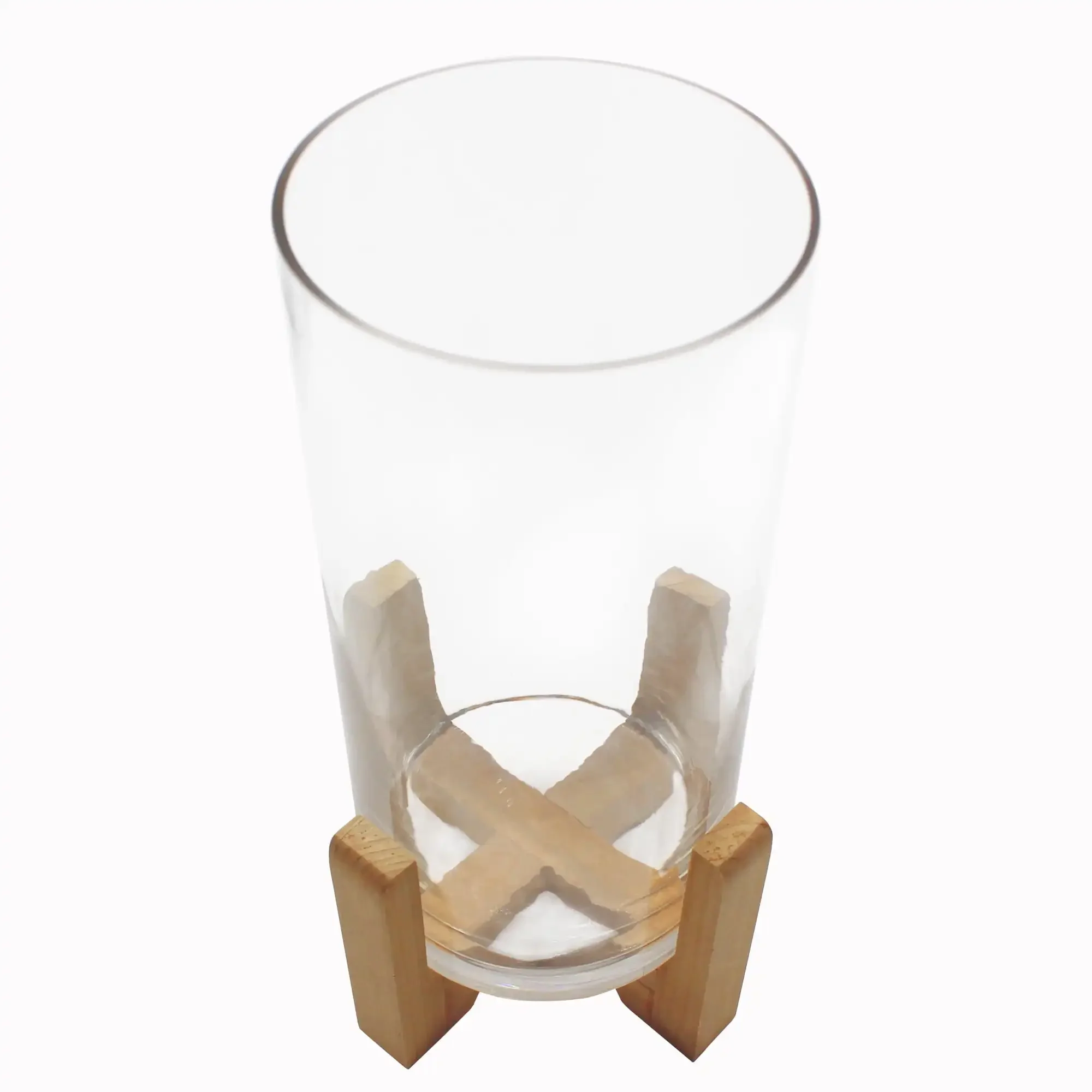 Better Homes & Gardens Portavelas de cristal con soporte de madera, 11,5", grande