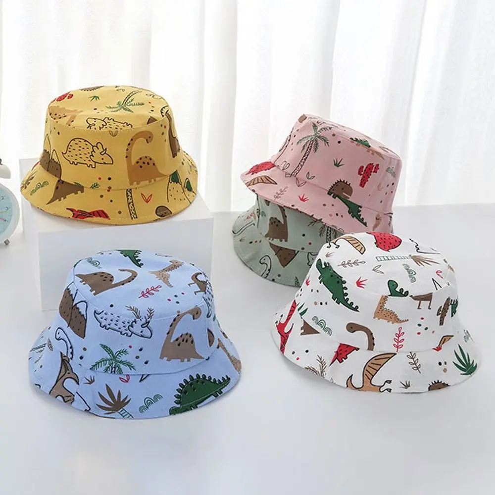 Gorros de cubo con estampado de dinosaurio para bebé, sombrero de pescador infantil de dibujos animados, sombrero de Sol de Panamá para niño y niña