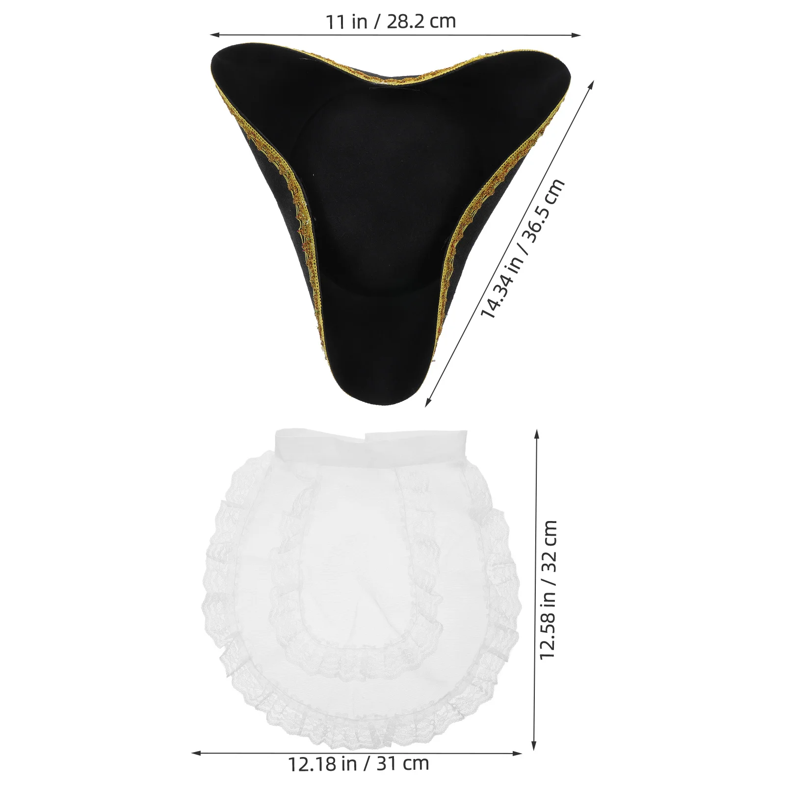 ชุดคอสเพลย์โจรสลัด 1 ชุด ประกอบด้วยผ้ากันเปื้อน ปลอกแขน หมวกทรงสามเหลี่ยม อุปกรณ์ประกอบงานฮาโลวีน งานคาร์นิวัล งานเทศกาล หมวกคอสเพลย์