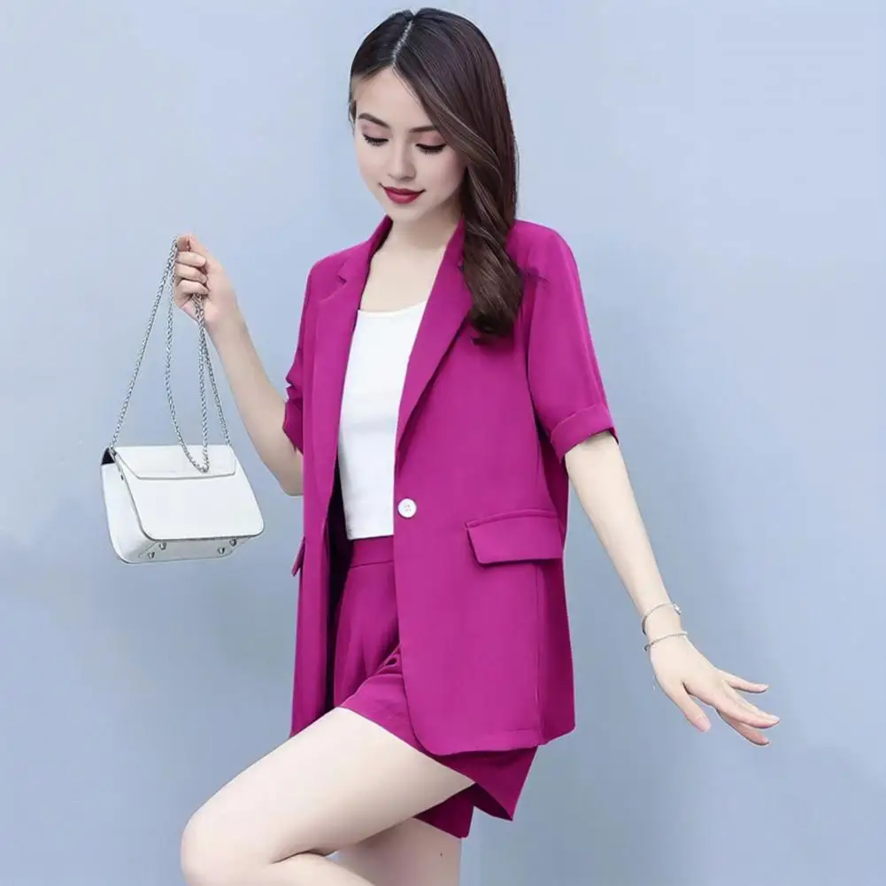 2 Piece Elegant Women Blazer Shorts Set OL Style Single Button Blazer Shorts Women Workwear Slim Fit Office Suit Casual Outfit