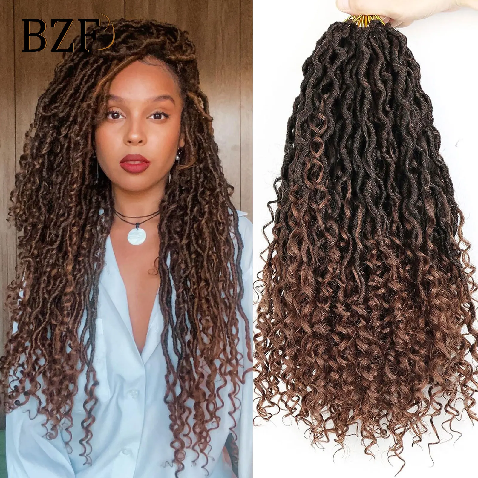 T30 Honey Blonde Goddess Faux Locs Crochet Hair Braids Soft Locs Hair Curly Ends Synthetic Braiding Hair Extensions For Women