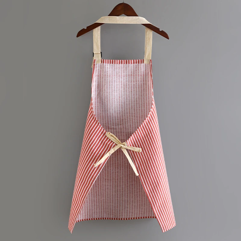 Sleeveless Apron Breathable Hanging Neck Apron Restaurant Special Cotton Linen Home Cleaning Kitchen Apron Vertical Stripe