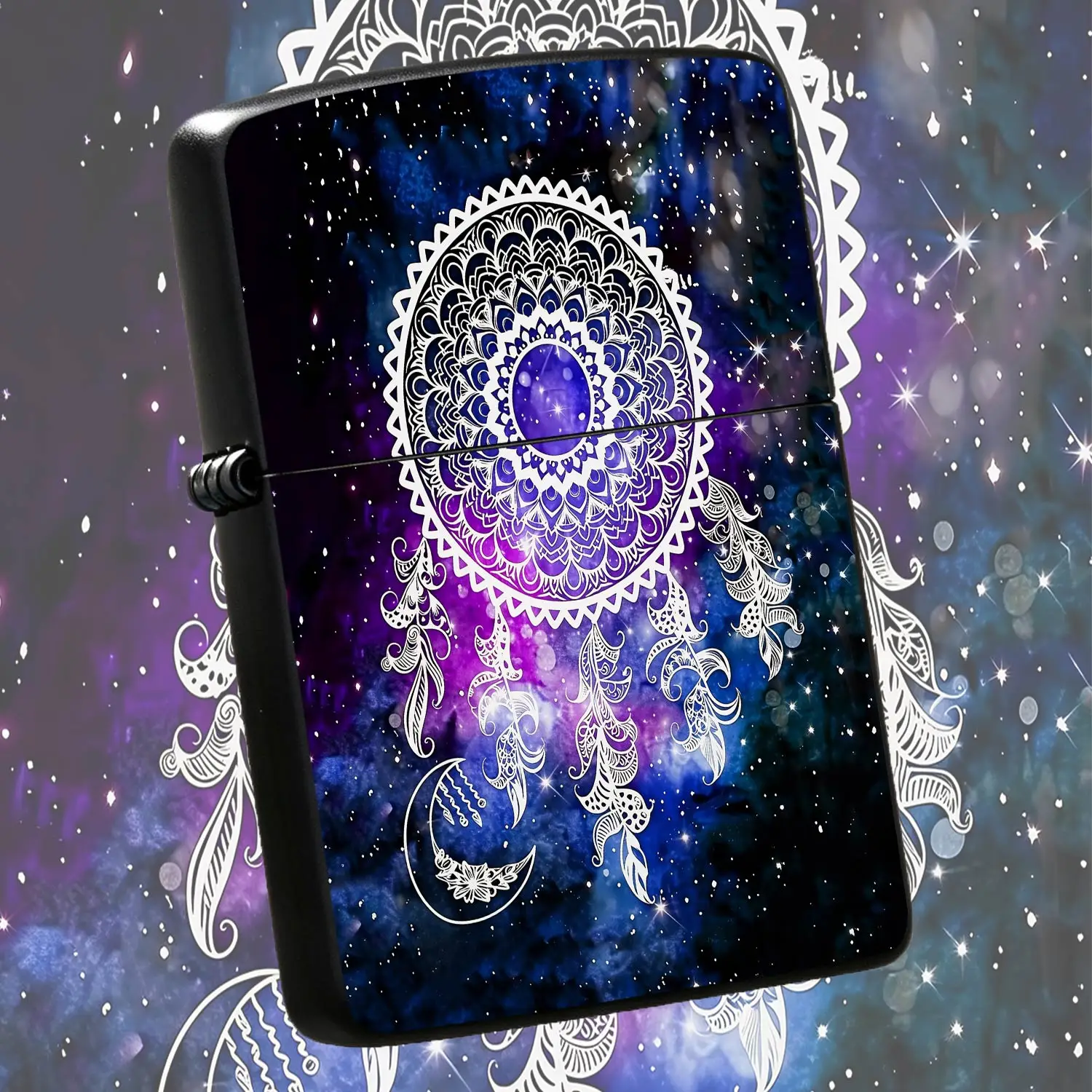 Starry Sky Dreamcatcher Printed Lighter, Dreamy Purple Blue Galaxy Pattern Portable Igniter, Stylish All-match Daily Carry Item, Exquisite Practical Gift For Partners Friends Families, Suitable For Dating Gathering Trave A Humorous And Inte