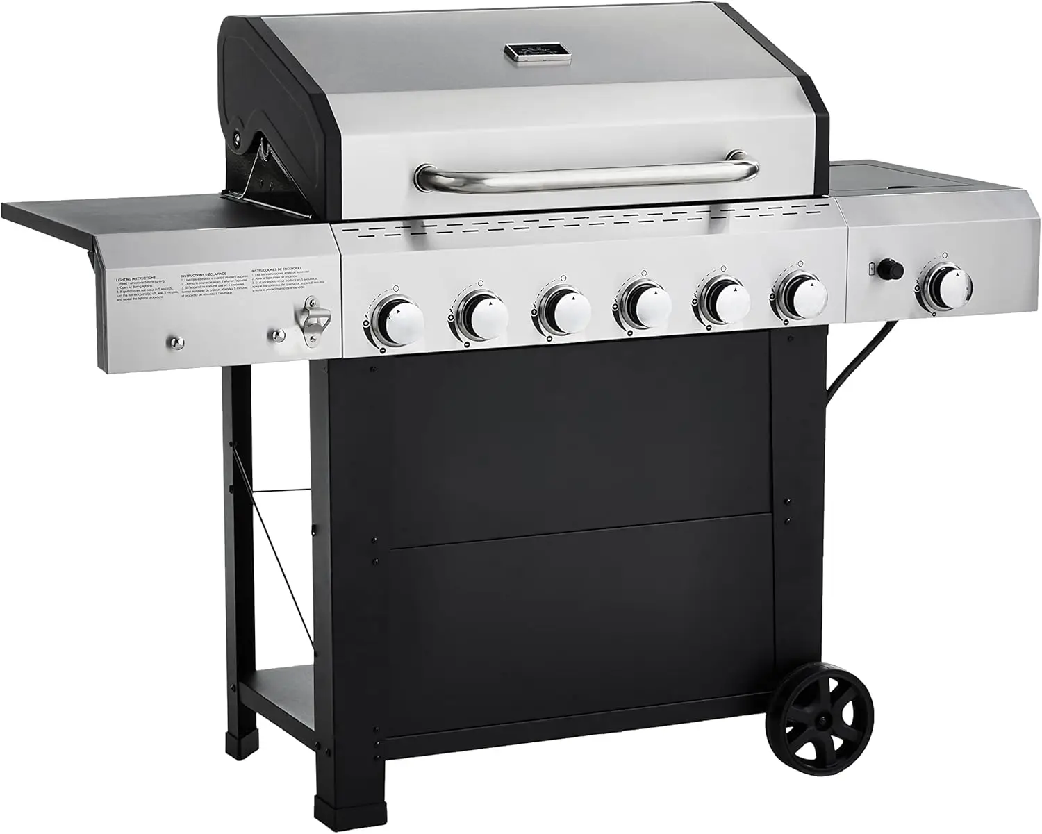 gas grill  Basics Freestanding Gas Grill with Side Burner, 6 Burner (66,000 BTU), Black