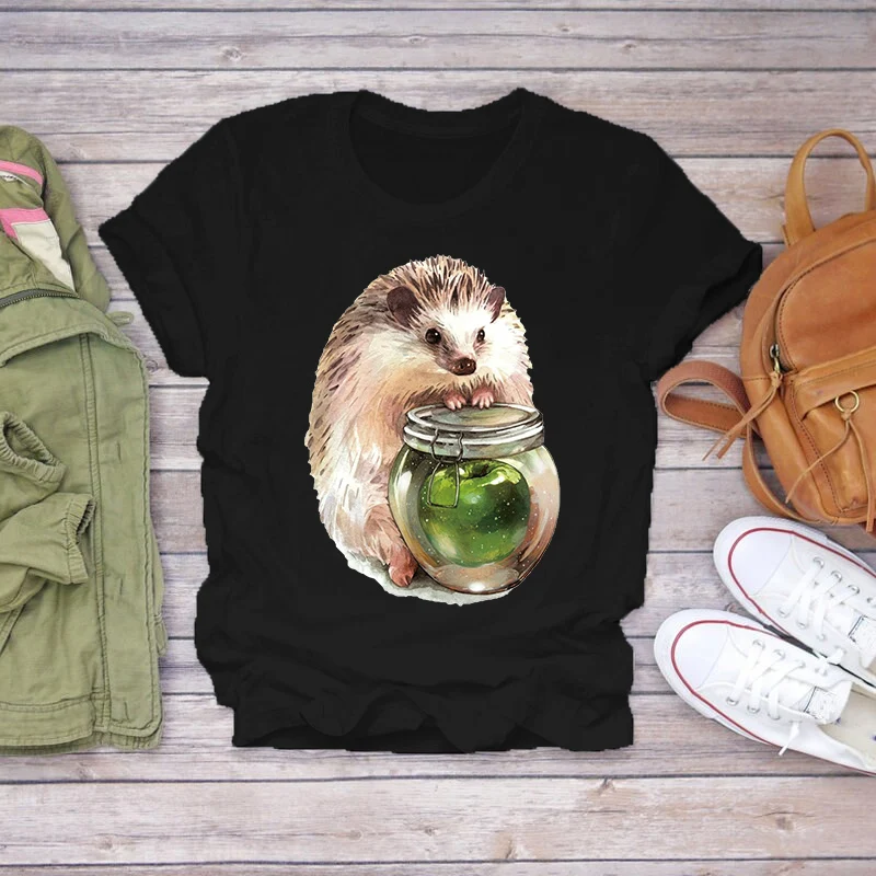 Cartoon Raccoons eat chocolate T Shirt Women Summer 90s Clothes Black Tshirt femme Short sleeve Fashion Kawaii Tee shirt Lady