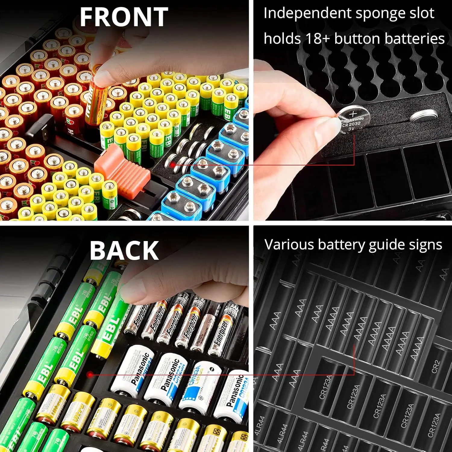 Battery Organizer Storage Holder Box Case with Tester- 269 Batteries Double-Sided Variety Pack, Holds AA AAA 4A C D Cell 9V 3V