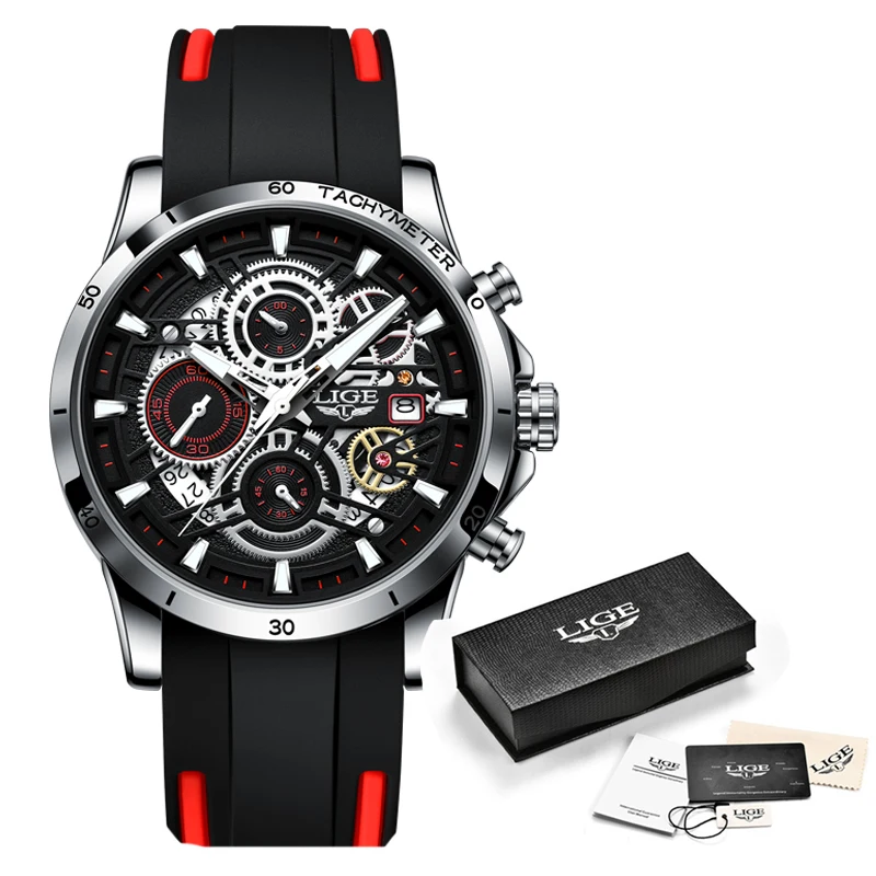 LIGE Men Watch Fashion Business Watches Mens Hollow out Chronograph Wristwatch Sport Waterproof Watch for Men Relogio Masculino