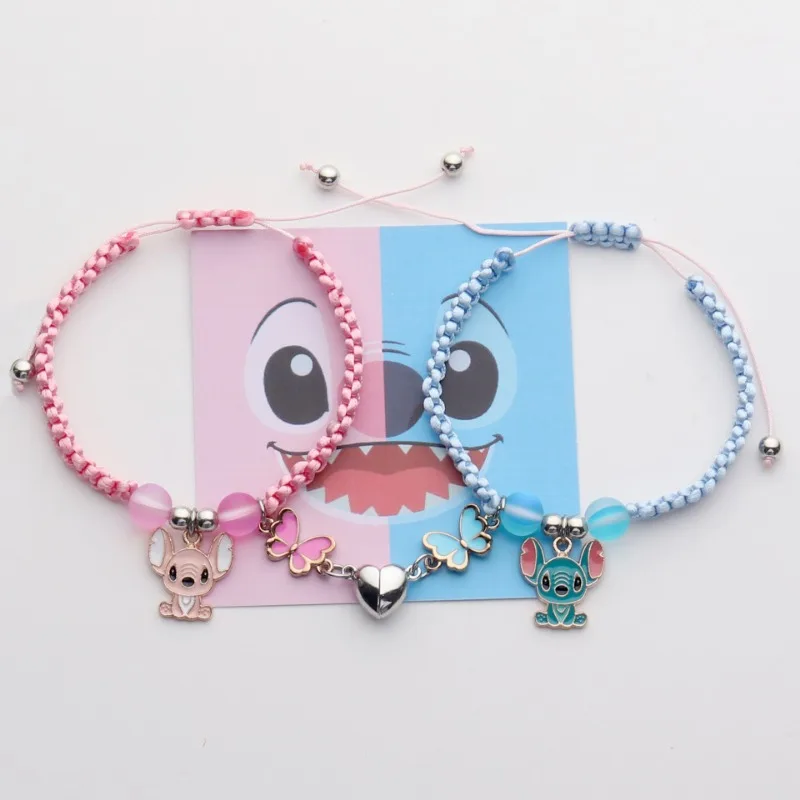 

Disney Anime Figure Lilo & Stitch Charms Bracelet Set Cartoon Stitch Love Magnet Rope Chain Wristband Kids Toys Birthday Gifts