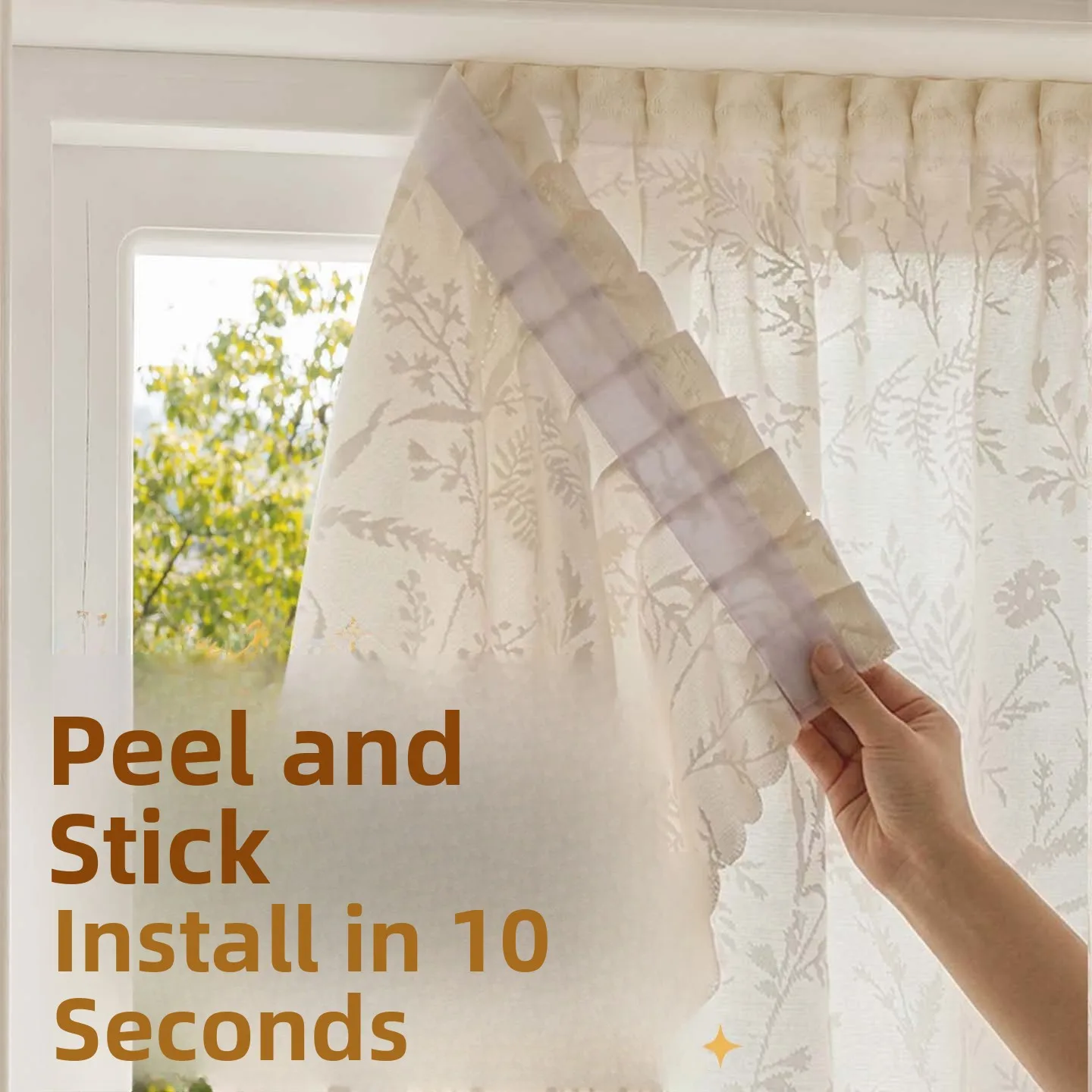 American Style Magic Stick Curtain No Drilling Installation Floating Window Mesh Curtain Light Permeable Not Permeable People...