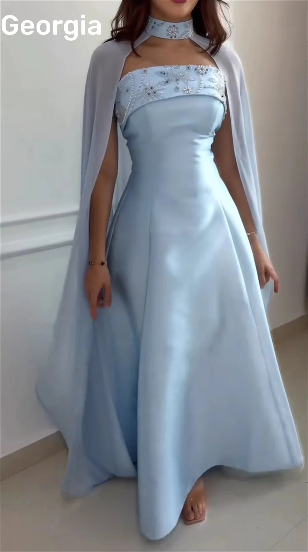 공식 행사 드레스 맞춤형 컬럼 스트랩리스 바닥 길이 럭셔리 이브닝 드레스 지퍼업 캡 스트랩 베스티도스 데 피에스타 R