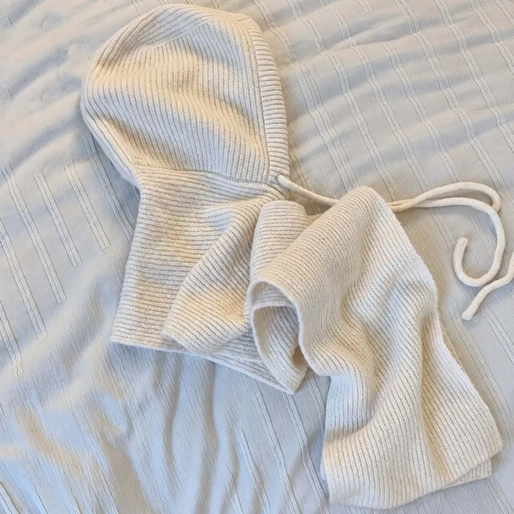 Koreanischer Winter-Stil: Balaclava-Mütze, einfarbig, dick gestrickt, Kapuzenschal-Kombination, gemütlicher Fleece, winddicht, integrierter Nackenwärmer – Detail 7