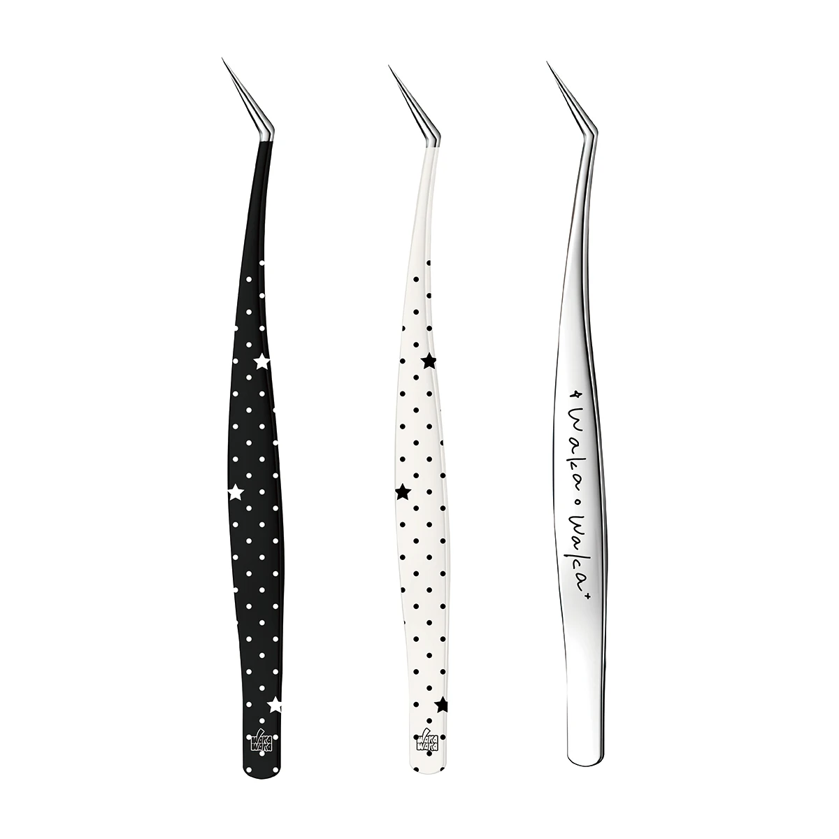 WAKAWAKA Stainless Steel Tweezers Curved Stickers Anti-static High Precision Lashes Extension Tweezer Cartoon Eyelash Curler