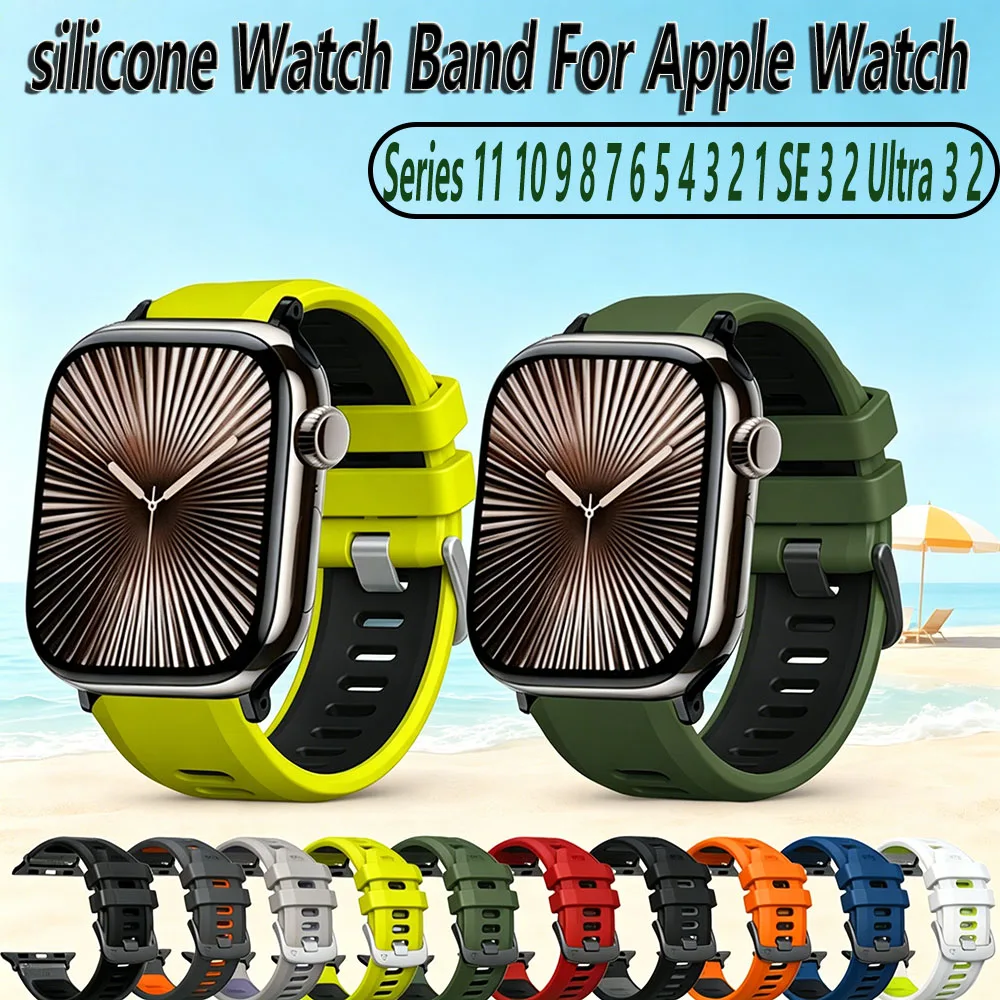 Silikon-Uhrenarmband für Apple Watch Series 11 10 9 8 7 6 5 4 3 2 1 SE 3 2 Ultra 3 2 49 46 45 44 42 41 40mm 38mm Atmungsaktives Armband