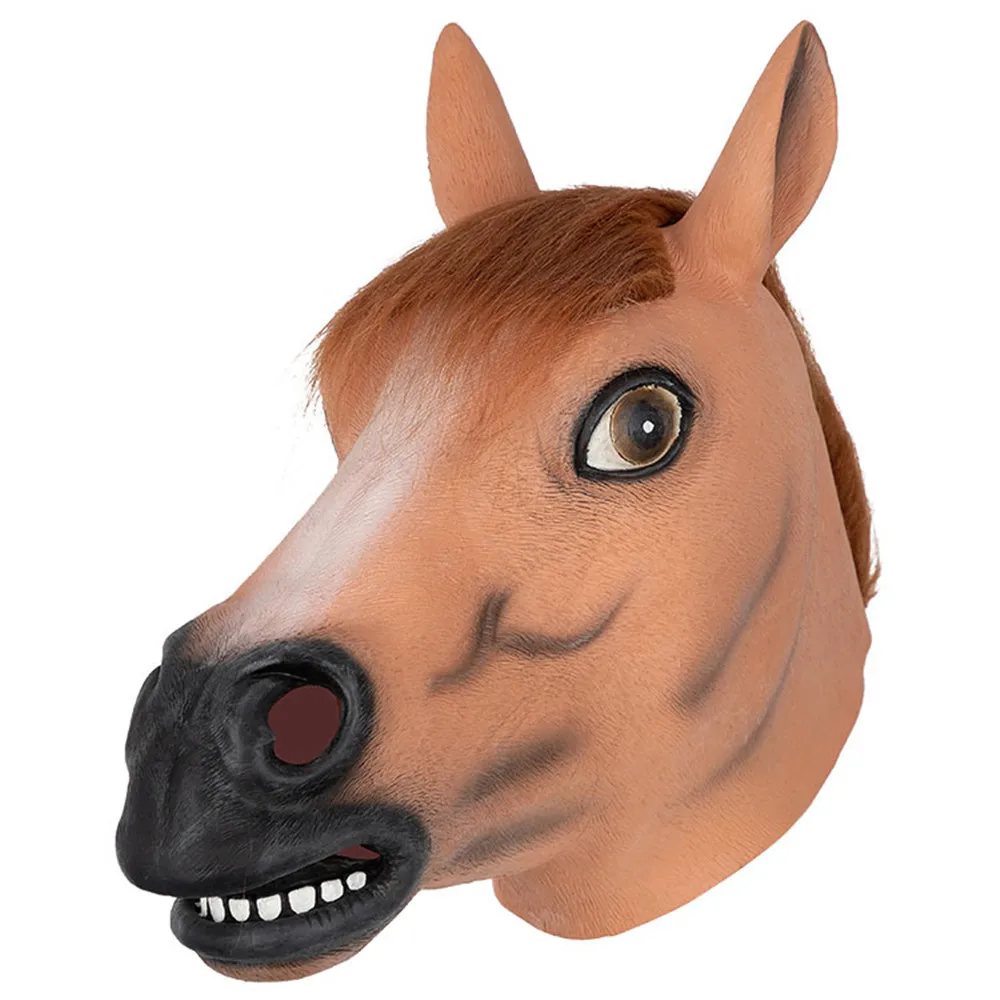 Pferdekopfmaske für Erwachsene, braune Pferdekopf-Latex-Tiermaske, neuartiges Halloween-Kostüm für Maskenball-Party. – Detail 4