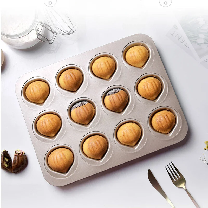 12Cup Chestnut Shaped Baking Pan Madeleine Mold Non-stick Chocolate Dessert Pastry Tray Cake Decoration Tools Kitchen Bakeware