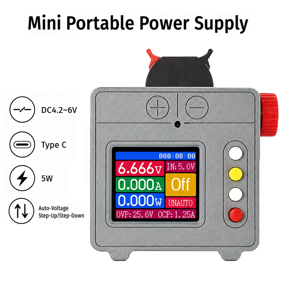 DC 4.2–6V 5W Color Screen Power Supply Auto-Voltage Step-Up/Step-Down Desktop Power Supply for DIY Student Experiments