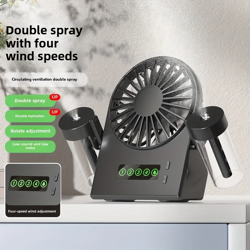 

Upgraded Dual Spray Mist Cooling Fan 4-Speed Portable Desktop Humidifier Fan 90° Rotatable Quiet Personal Cooling Fan for Office
