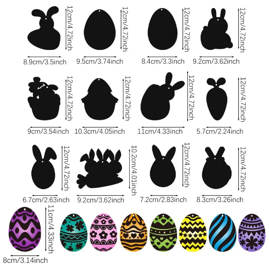 80 枚イースタースクラッチカード紙色ロープと竹ペンカラフルなスクラッチオフ絵画ウサギとニンジンギフトパッケージ