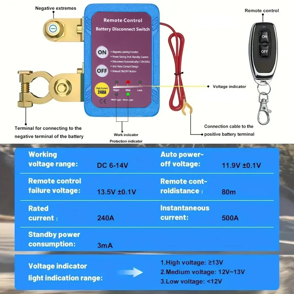 Battery Disconnect Power Switch 12V 240A Shut Off Cut Off Kill Switch With Remote Control Switch For Car Truck