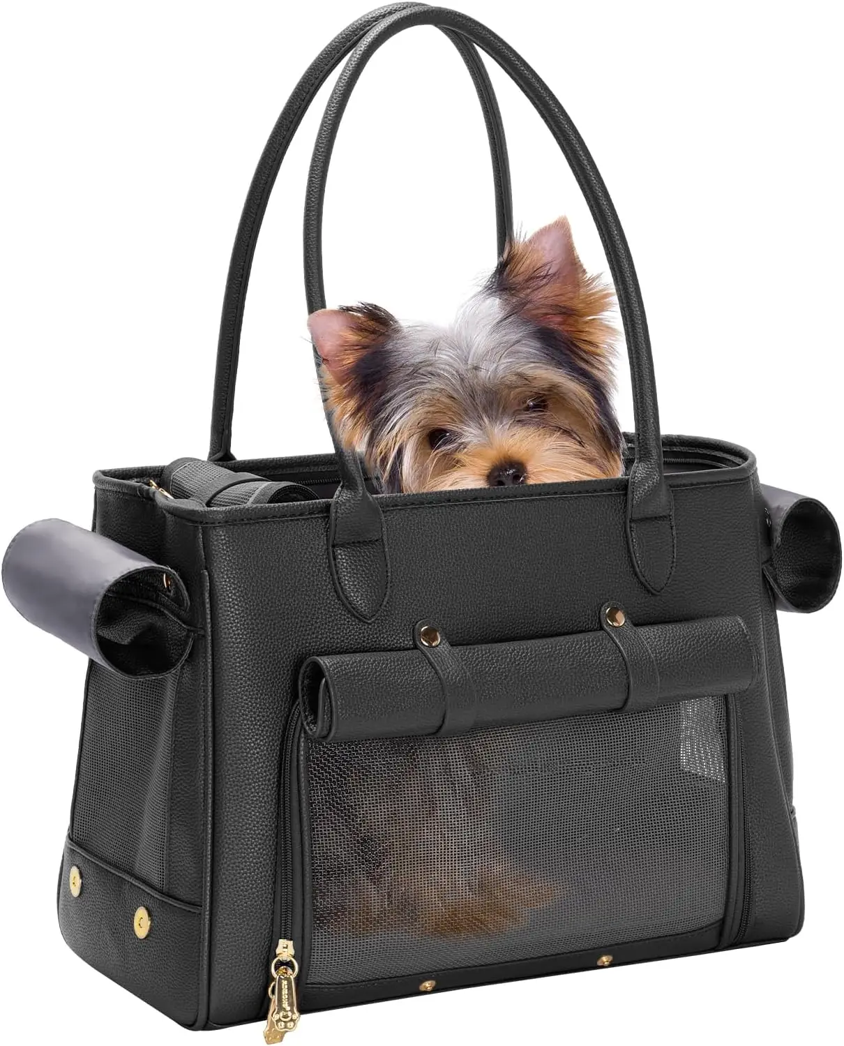 

Luxury Pet Carrier Purse for Small Dogs Cats, Soft-Sided Tote Bag with Large Pockets, Black 15.8x7.5x11.8 Inches