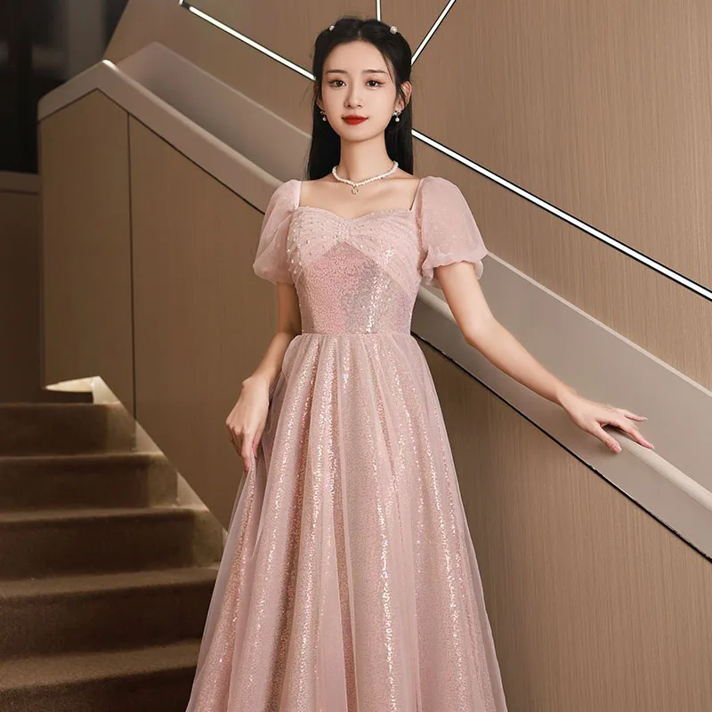 

2025 New Luxurious Pink Sequined Evening Dress For The Female Class Reunion Party