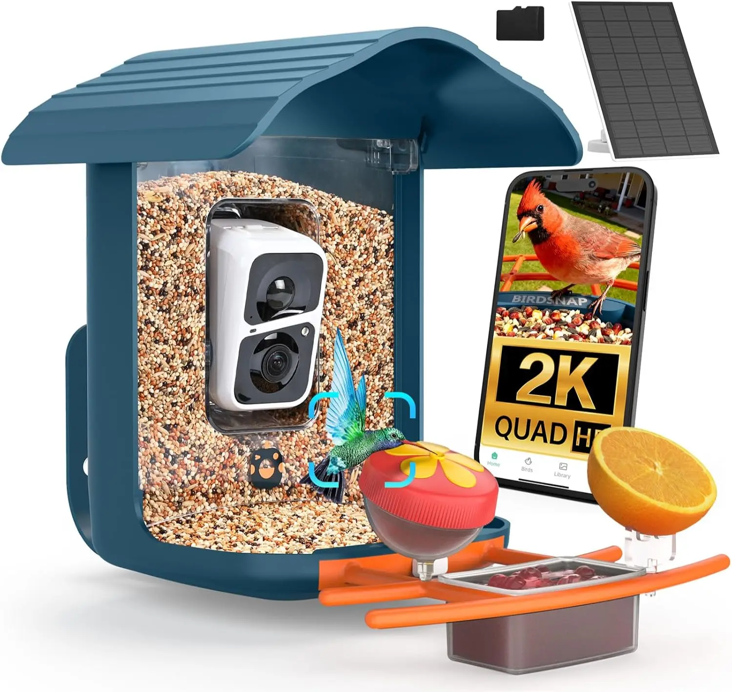 

Smart Bird Feeder Camera with 2K HD, AI Identify, Solar Panel, Live Stream & Motion Detection for Backyard Outdoors