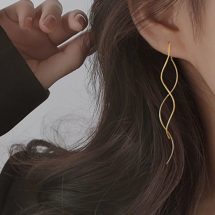 

Fashion 925 Sterling Silver Minimalist S Shape Ear Threader Gold Curve Shape Dangling Tassel Earrings Elegant Sexy Women Jewelry