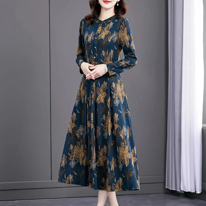 Authentic Roman Cotton Noble Lady High end Spring Autumn  New Long sleeved Dress for Women's Western Style Medium length Dress