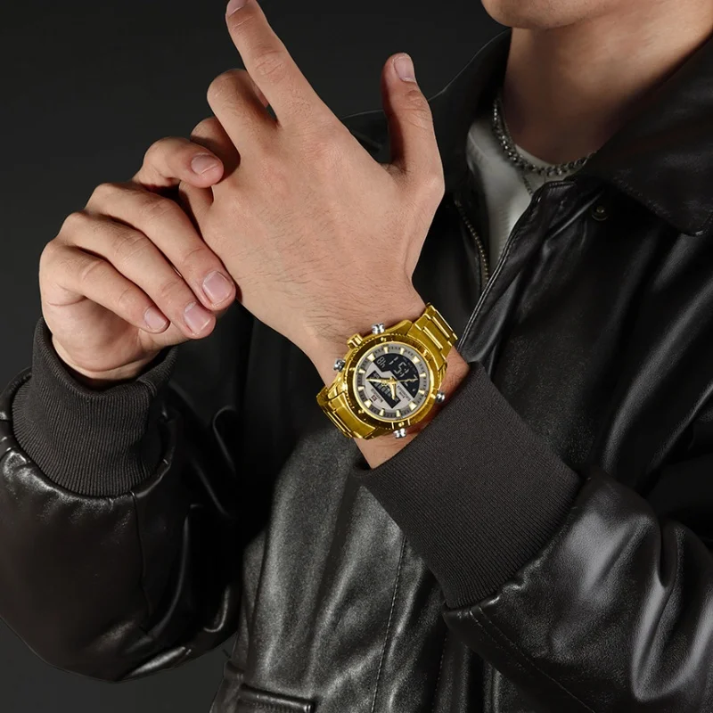 

NAVIFORCE Brand Men's Watches Luxury Fashion Stainless Steel Quartz Chronograph Alarm Wristwatch for Male Water Resistant Sport