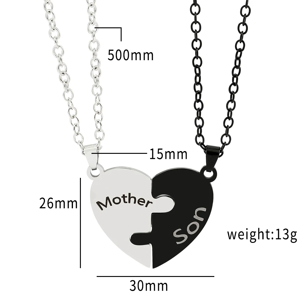 Funny Love Heart Puzzle Pendant Necklace Family Jewelry Accessories Stainless Steel Neck Chain Mother Father Festival Gift