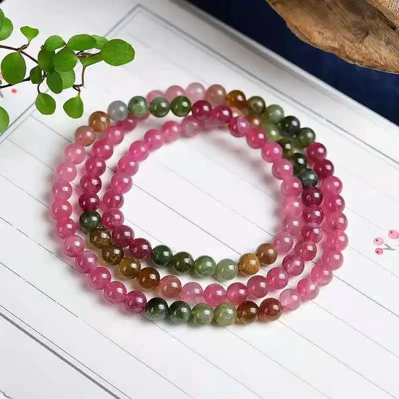 Natural Colorful Tourmaline Bracelet Women Healing Gemstone Fine Jewelry Genuine Multi Colored Tourmaline Beaded Bracelet Bangle