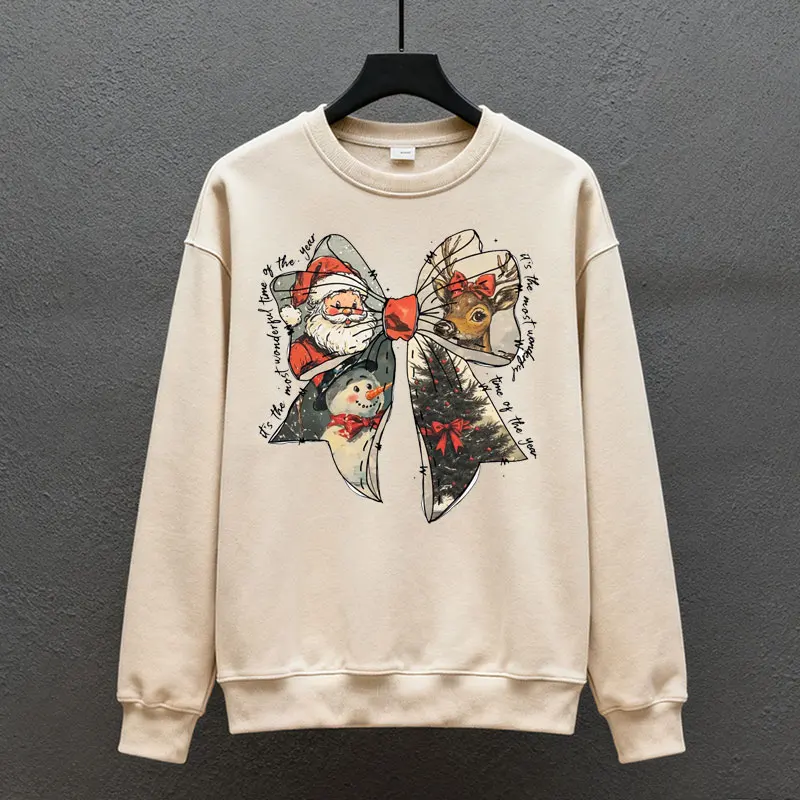 المرأة عيد الميلاد Coquette القوس هو الأكثر رائعة من الوقت في السنة المطبوعة Crewneck البلوز أو هودي / هوديي بلوزات