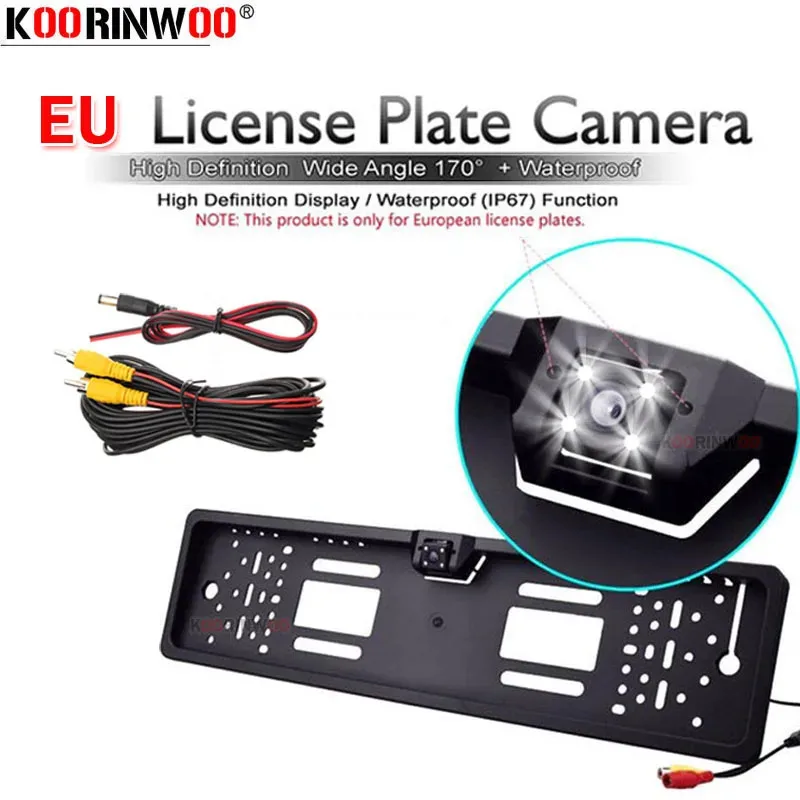 

Koorinwoo HD IP68 Car European License Plate Frame Rearview Camera Night Vision With 4 LED Light Parking System Auto Accessories