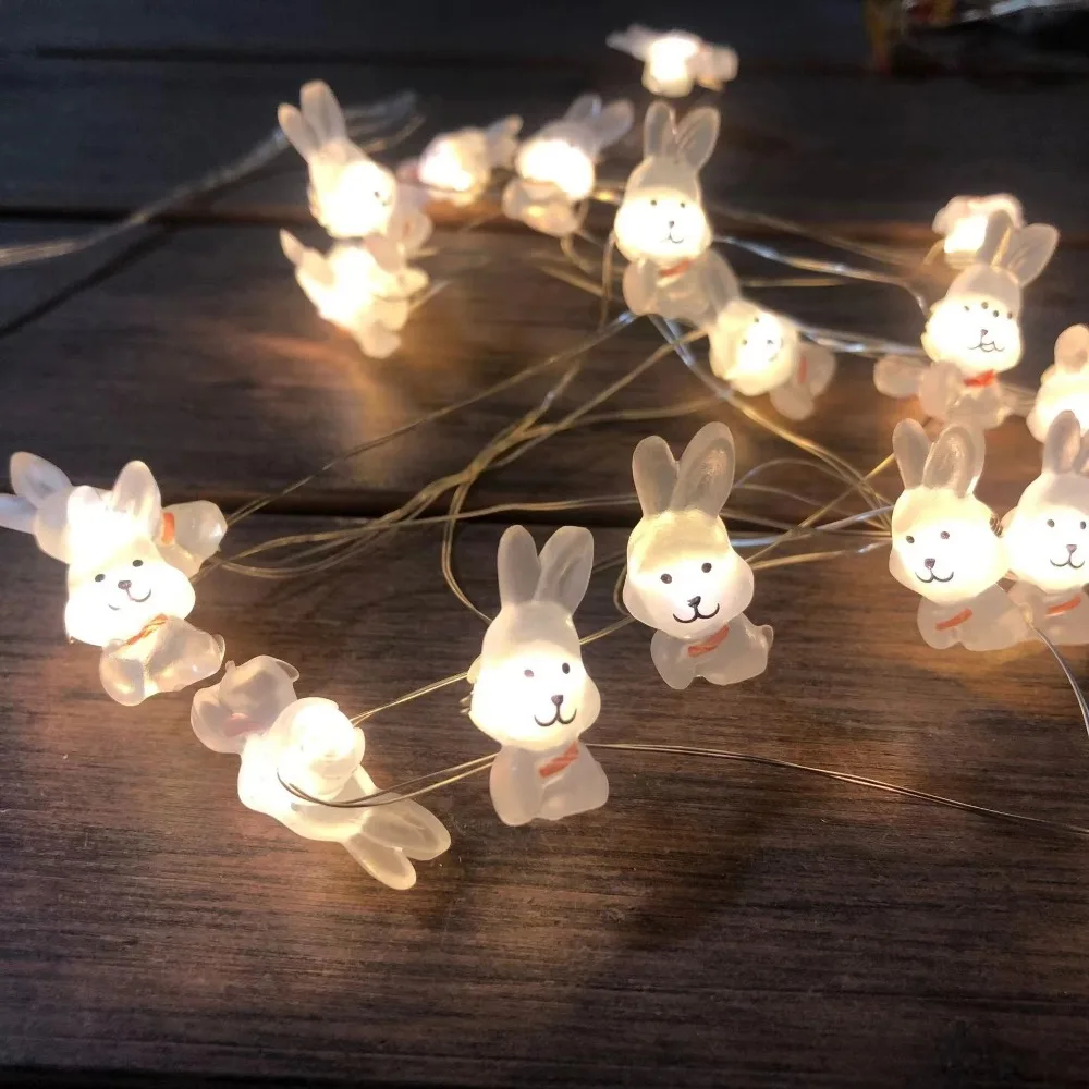 

2M 20LED Rabbit LED String Light Carrot Chick Eggs Easter Decoration Fairy Light Garland Happy Easter Cartoon Lights Kids Gift