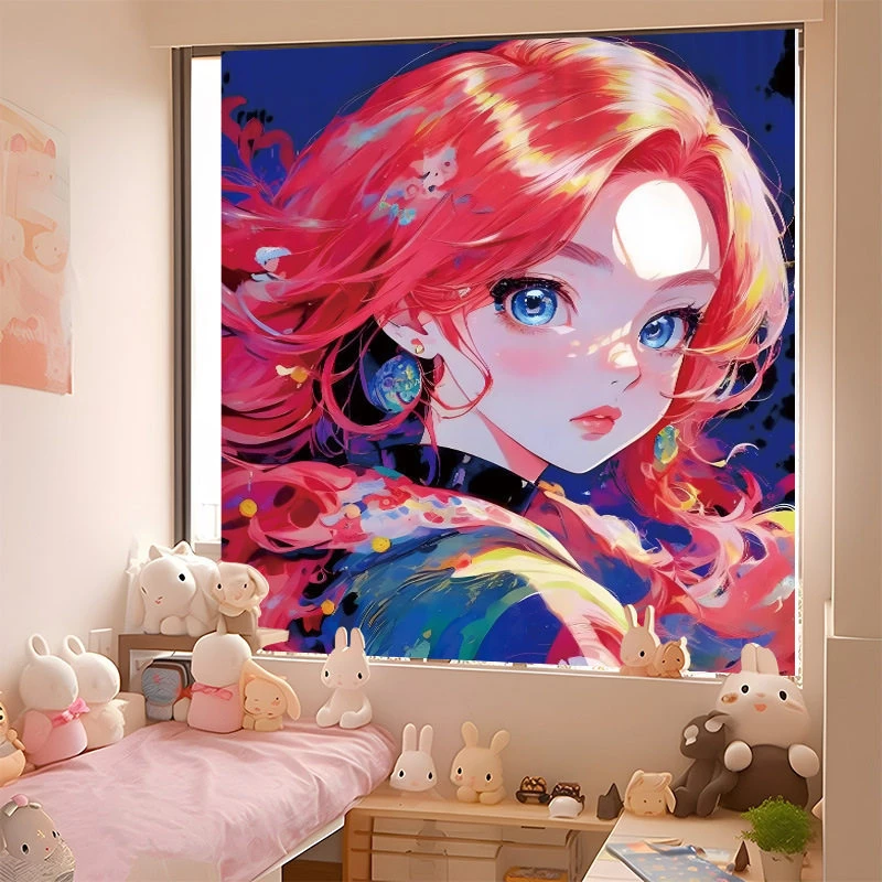 VIKAMA Anime Girl Tapestry Wall Hanging Red Blue Hair Kawaii Manga Illustration Aesthetic Cartoon Wall Art Bedroom Decor