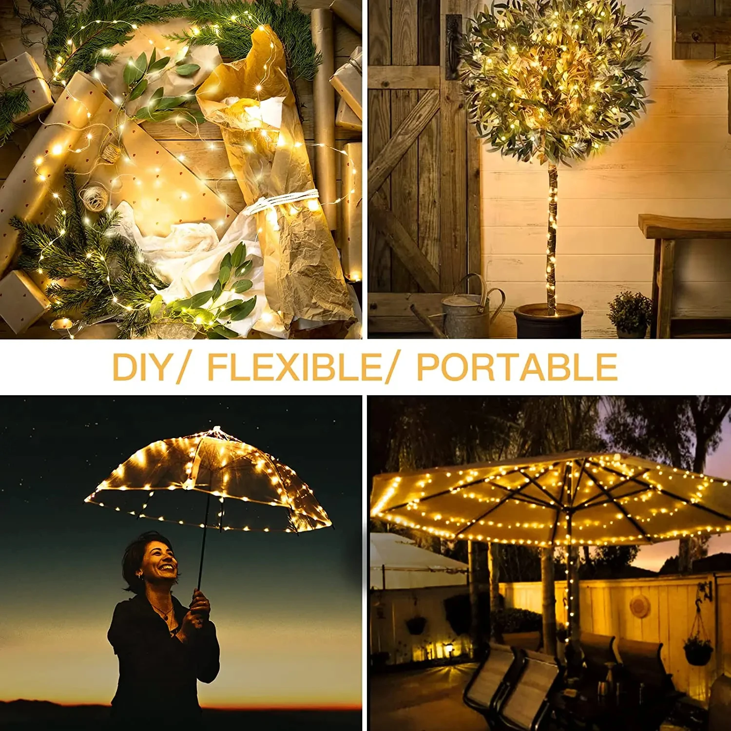 Outdoor Tent Camping Copper Wire String Light Battery Operated Fairy Light With Remote Control  Bedroom Indoor Xmas Decor