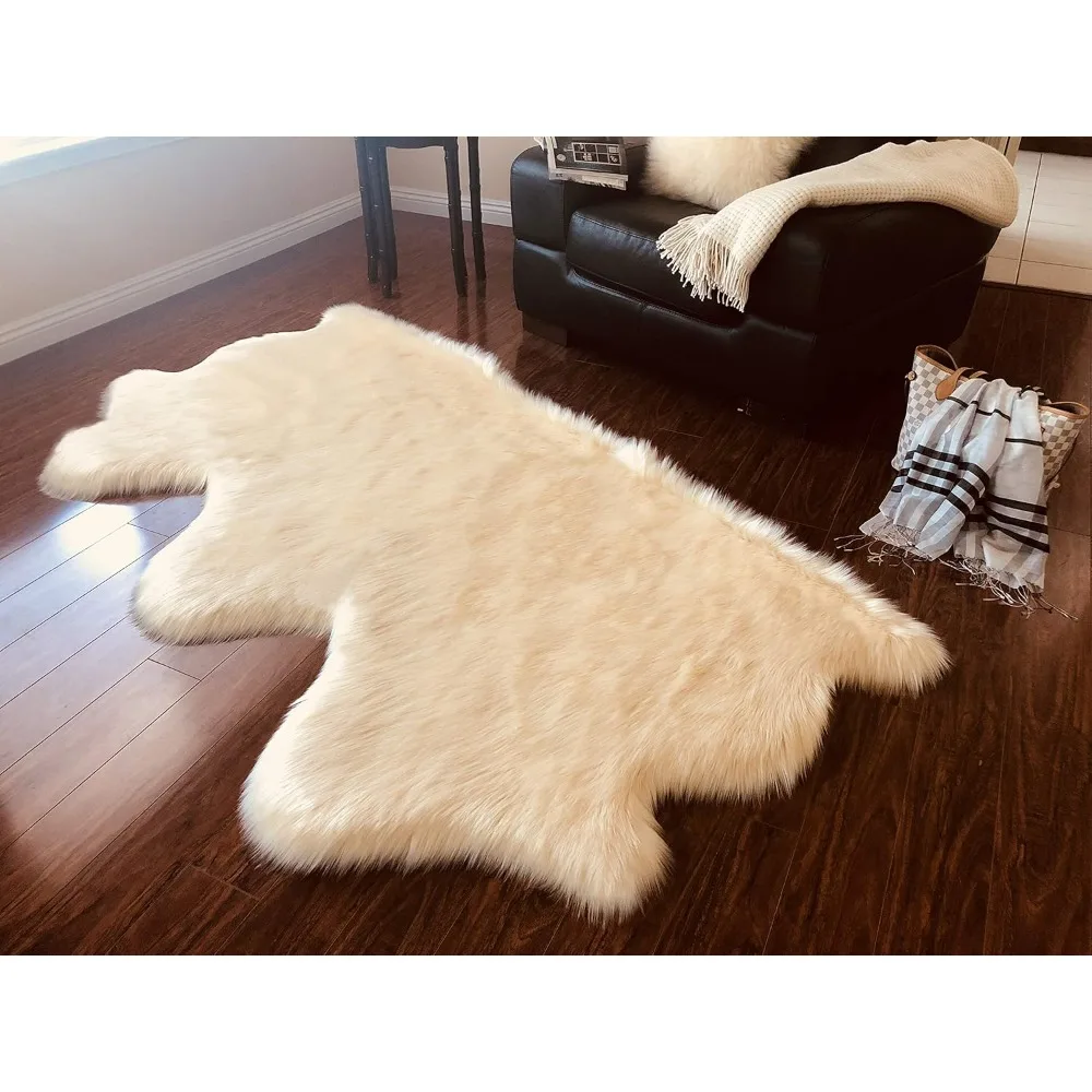 

Faux Sheepskin Hypoallergenic Free Shape Shag Rug, Luxury Shaggy Silky Plush Carpet for Bedrooms Living Room Kids Rooms Sofa