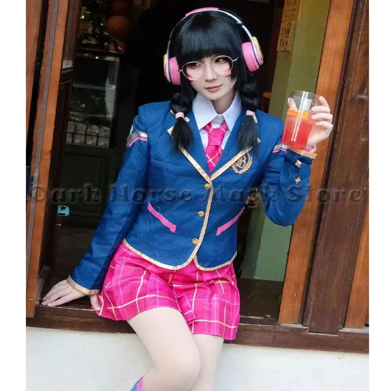 Song Hana Cosplay Anime Costume School Girl D.va JK Uniform Top Coat Skirts Suit Halloween Dva 3rd Party Outfit for Women