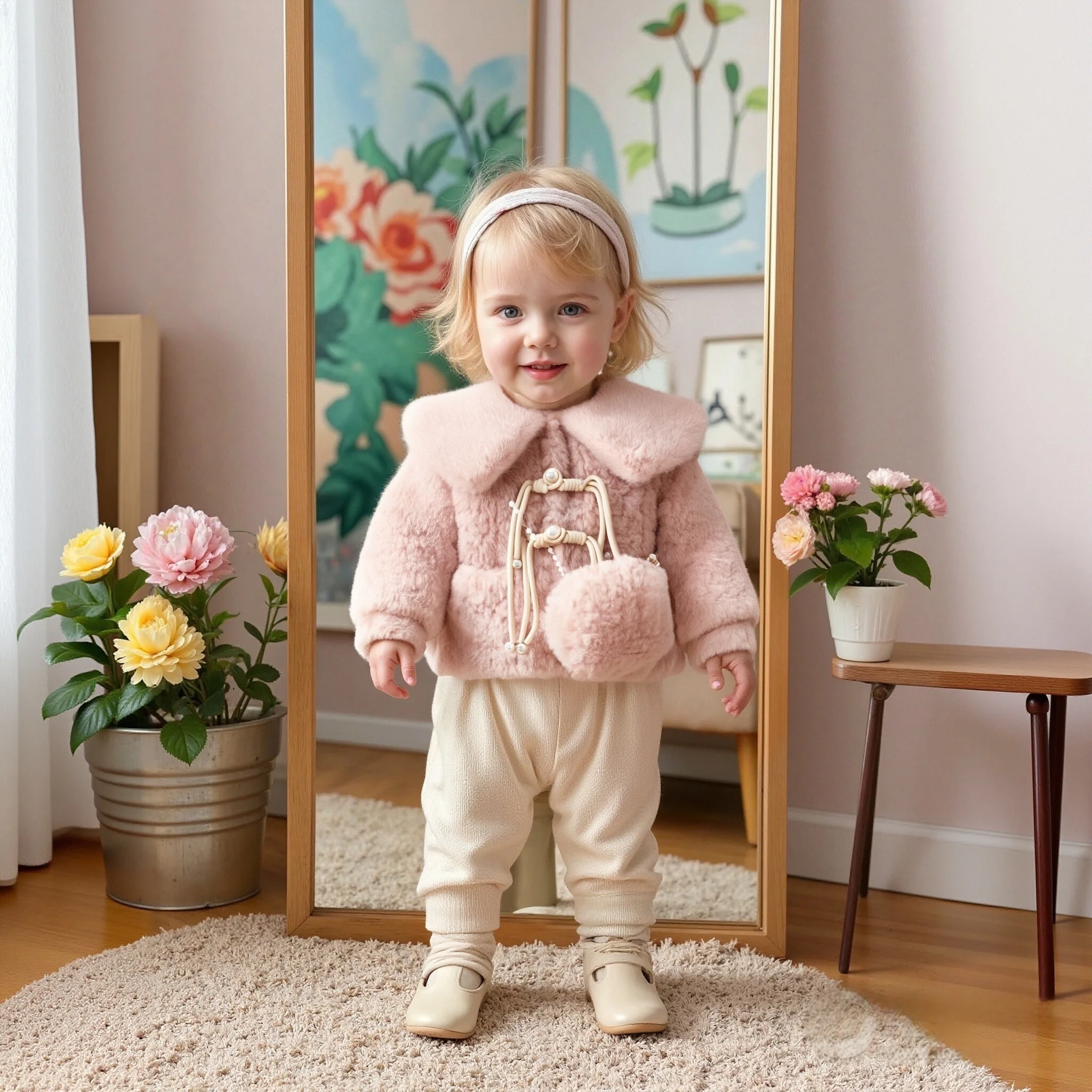 

Baby Girl's Outerwear Winter Solid Color Button Up Collar Baby Tops Cute And Plush Warm Baby Girl Jacket Baby Clothing