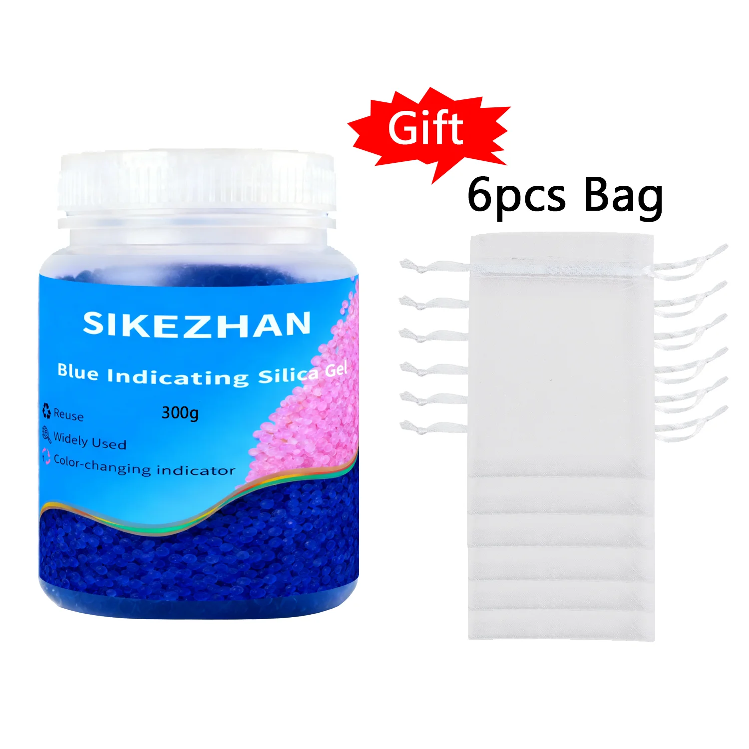 Silicagel-droogmiddel 1000g blauw/oranje herbruikbare vochtabsorberende kralen met 20 kleine zakjes voor opbergcontainers