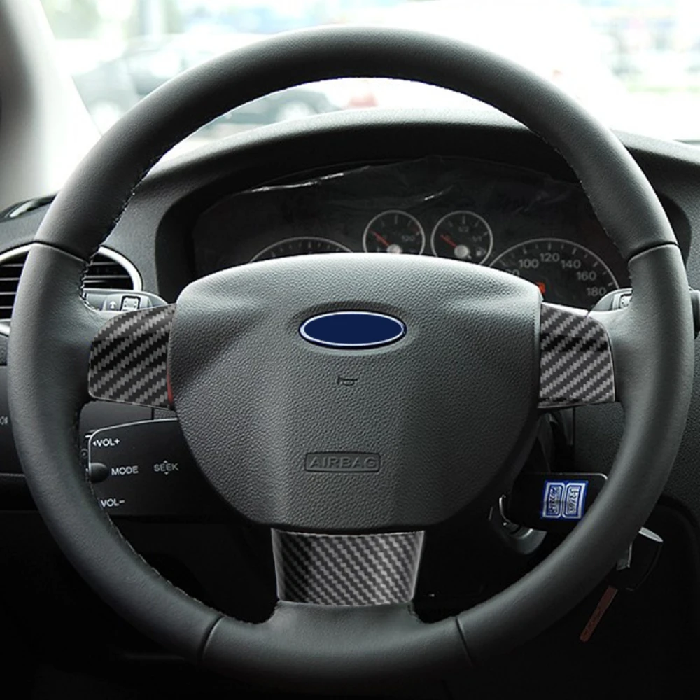 Car Accessories for Ford Focus 2 MK2 2005 - 2011 Steering Wheel Buttons Panel Cover Trim Stickers Carbon Fiber