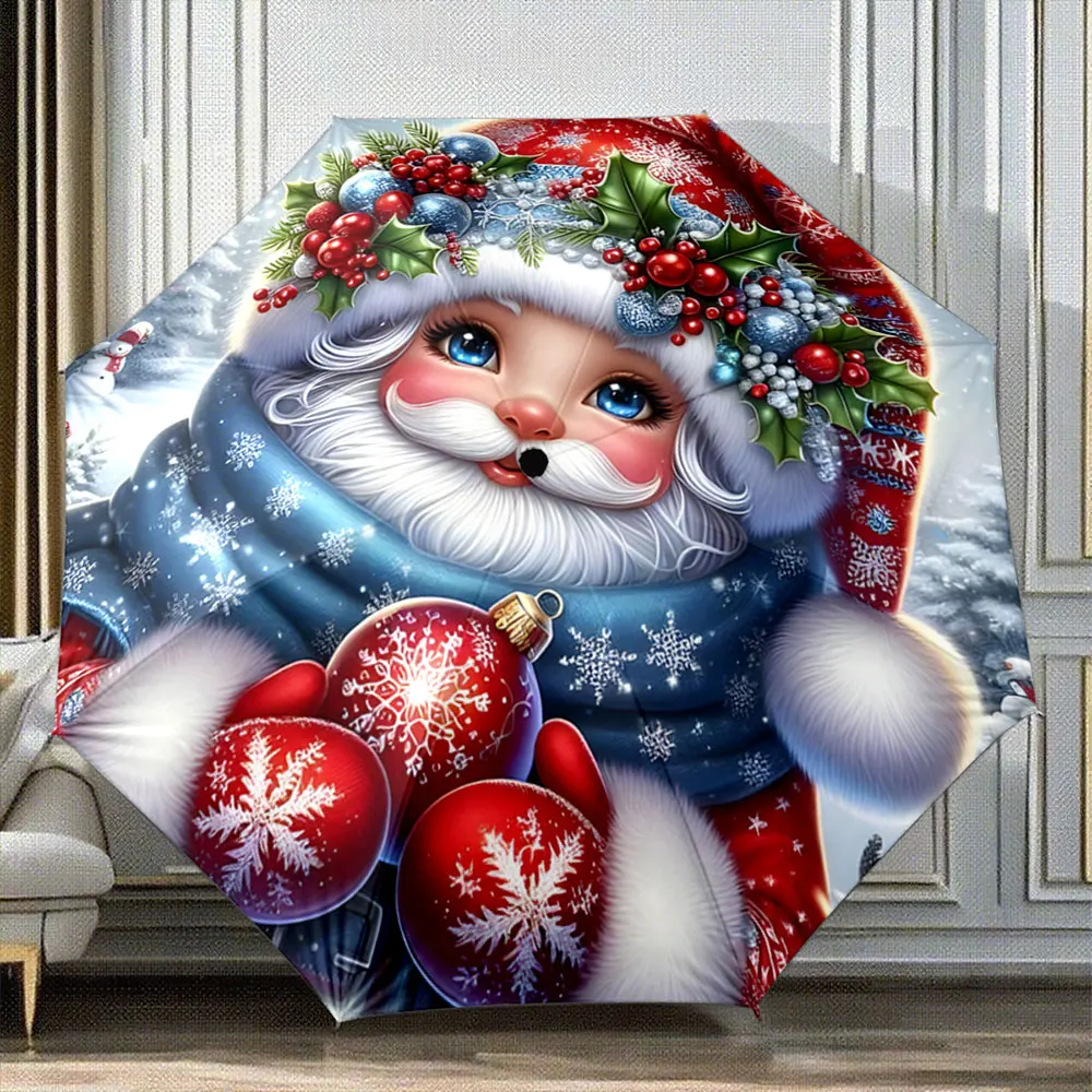 Santa Claus Christmas Snowflake Ball Festive Design portable waterproof sun rain umbrella for outdoor travel beach