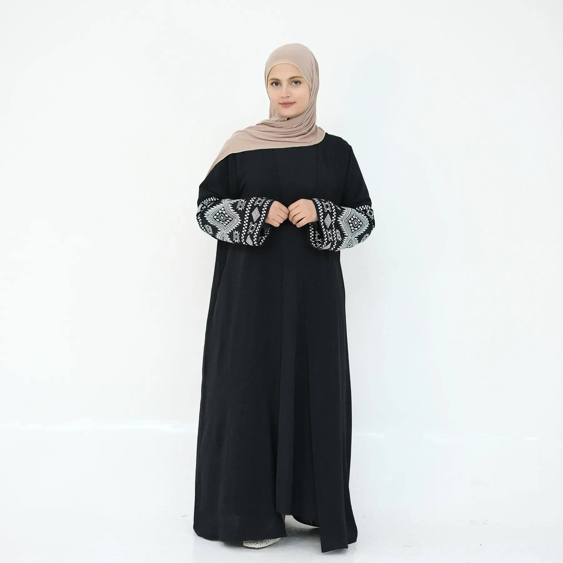 2025 NEW Embroidery Open Abaya for Women Eid Ramadan Abayas Adult Black White Long Robe Female Islam Solid Color Muslim Cardigan