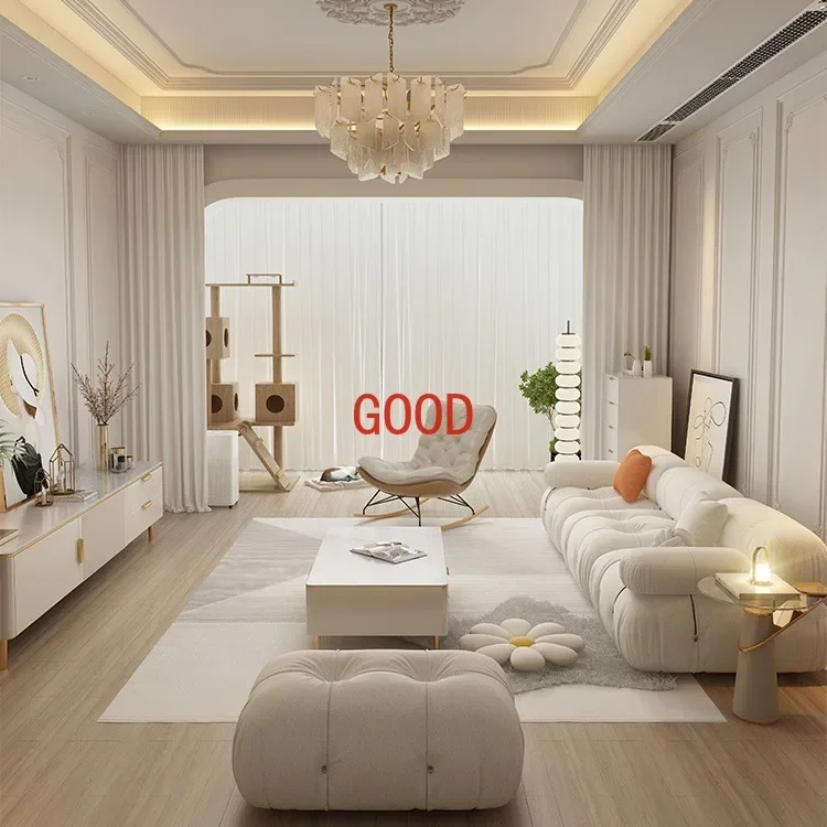 Italiano minimalista linha reta combinação sofá, Praça Medieval Pull Buckle, módulo de flanela, luxo acessível